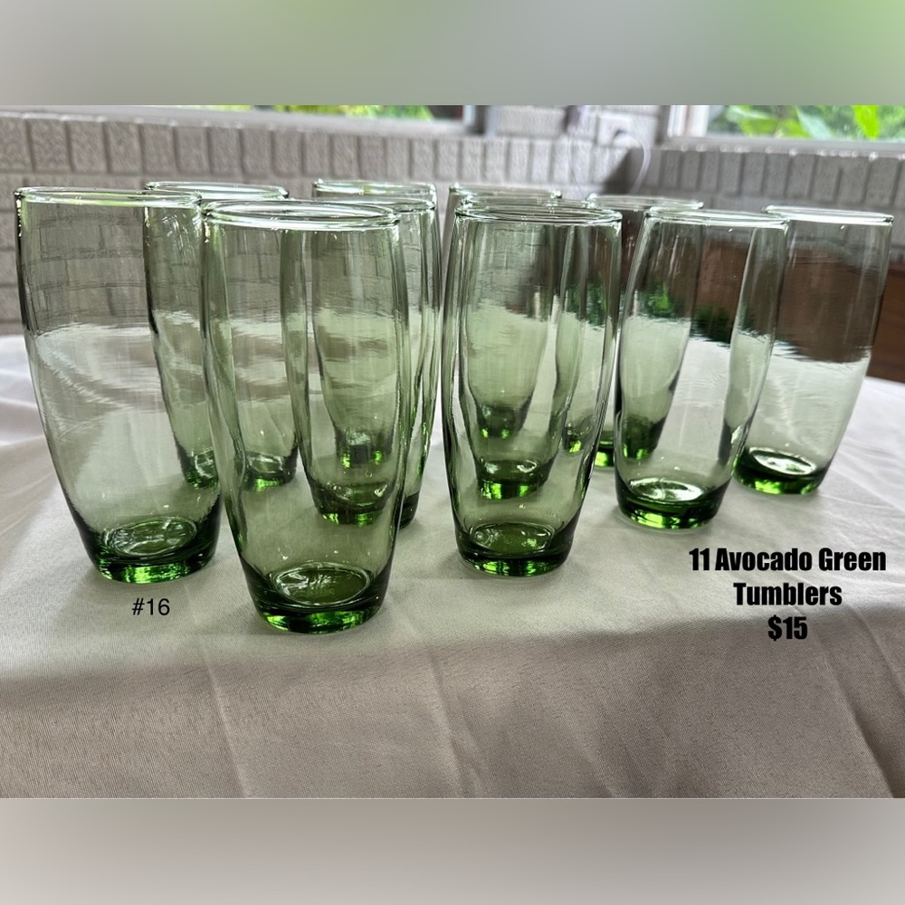 Set of 11 Green Glass Tumblers